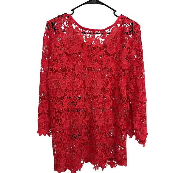 Forgotten Grace Floral Lace Scalloped Hemline 3/4 Sleeve Top Size XL Elegant - Picture 2 of 8